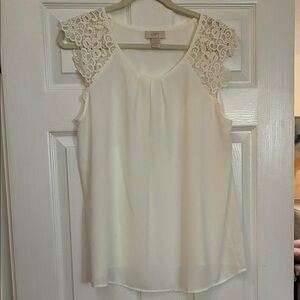LOFT Cream Blouse with Lace Shoulders